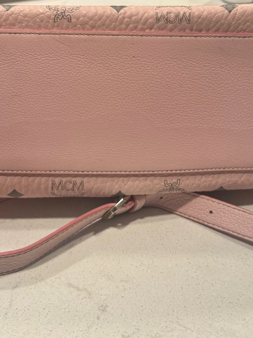 MCM Pink Logo-Print Leather Hobo Shoulder Bag